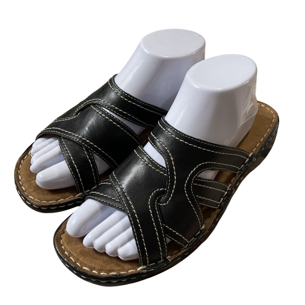 Naturalizer Women 9 Ciano Black Sandal Grunge Biker Goth Slide Crisscross Chunky